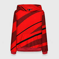 Толстовка-худи женская Красный с чёрным абстракция полосы, цвет: 3D-красный