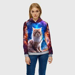 Толстовка-худи женская Ангорская кошка в космосе, цвет: 3D-меланж — фото 2