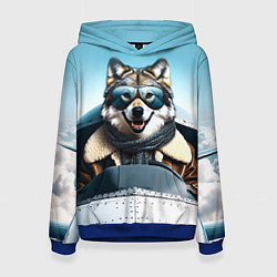 Толстовка-худи женская Волк авиатор, цвет: 3D-синий