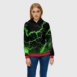 Толстовка-худи женская Зеленая молния разлома, цвет: 3D-красный — фото 2