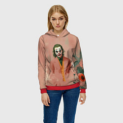 Толстовка-худи женская Джокер персиковый фон, цвет: 3D-красный — фото 2