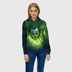 Толстовка-худи женская Злой Джокер в зеленом дыму, цвет: 3D-синий — фото 2