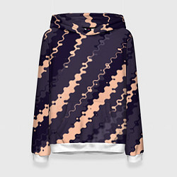 Толстовка-худи женская Фиолетовый с бежевым искажённые полосы, цвет: 3D-белый