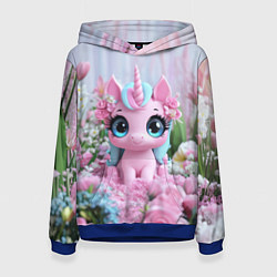 Толстовка-худи женская Милая маленькая единорожка, цвет: 3D-синий