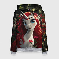 Толстовка-худи женская Единорожка с рыжими волосами, цвет: 3D-меланж