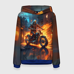 Толстовка-худи женская Скелет байкер, цвет: 3D-синий