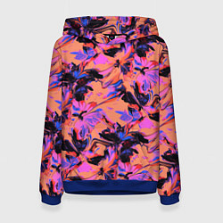 Толстовка-худи женская Абстрактные цветы - текучая краска, цвет: 3D-синий