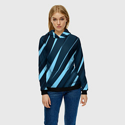 Толстовка-худи женская Тёмный бирюзовый контрастные полосы, цвет: 3D-черный — фото 2
