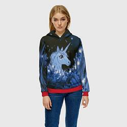 Толстовка-худи женская Единорог и светлячки, цвет: 3D-красный — фото 2