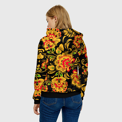 Женская толстовка Хохлома - роспись / 3D-Черный – фото 4