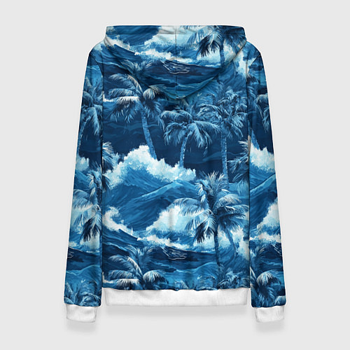 Женская толстовка Пальмы и волны - голубые оттенки паттерн / 3D-Белый – фото 2