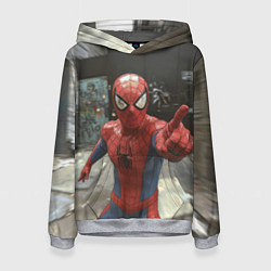Толстовка-худи женская Человек паук предупреждает, цвет: 3D-меланж