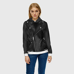 Толстовка-худи женская Кожаная куртка косуха, цвет: 3D-белый — фото 2