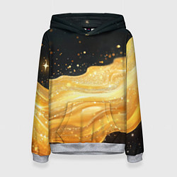 Толстовка-худи женская Золотистая материя на черном фоне, цвет: 3D-меланж