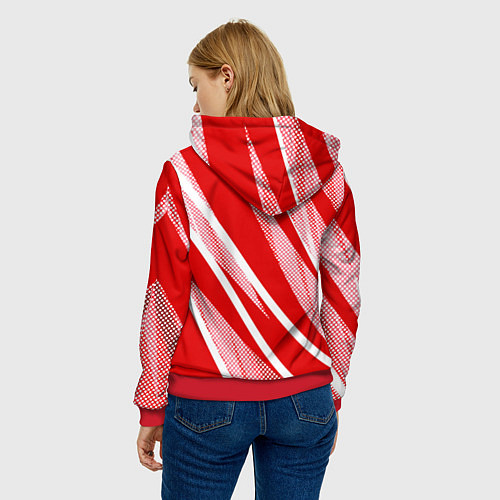 Женская толстовка Красно-белый абстракция с полосами / 3D-Красный – фото 4
