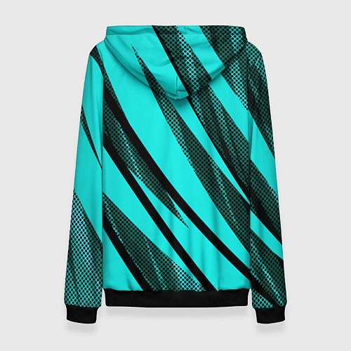 Женская толстовка Неоновый голубой с чёрным абстракция с полосами / 3D-Черный – фото 2