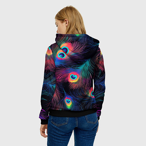 Женская толстовка Павлиньи перья - разные оттенки / 3D-Черный – фото 4