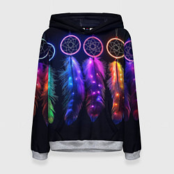 Толстовка-худи женская Ловцы снов - свечение перьев, цвет: 3D-меланж