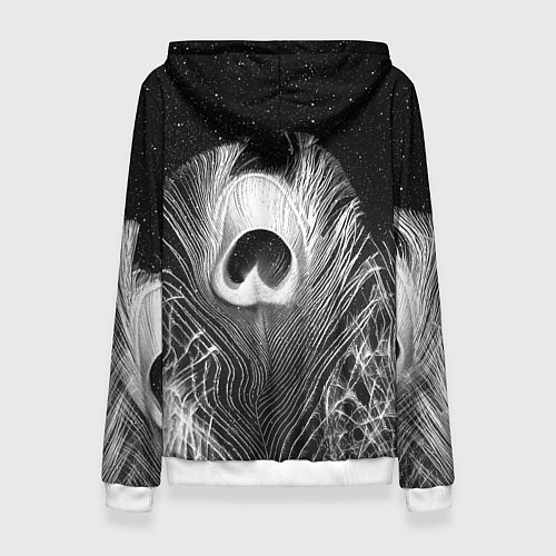 Женская толстовка Изогнутые белые перья павлина - чб иллюстрация / 3D-Белый – фото 2