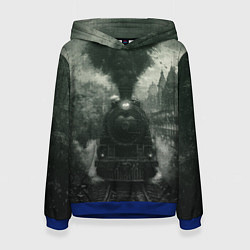 Толстовка-худи женская Ретро иллюстрация паровоза, цвет: 3D-синий