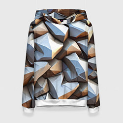 Толстовка-худи женская Каменно металлическая абстракция, цвет: 3D-белый