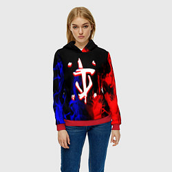 Толстовка-худи женская Doom flame neon, цвет: 3D-красный — фото 2