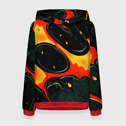 Толстовка-худи женская Оранжевые разломы текстура, цвет: 3D-красный