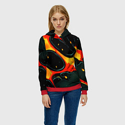 Толстовка-худи женская Оранжевые разломы текстура, цвет: 3D-красный — фото 2