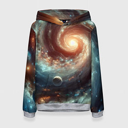 Толстовка-худи женская Далёкая неоновая галактика - нейросеть, цвет: 3D-меланж