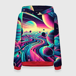 Толстовка-худи женская Неоновый разноцветный космос, цвет: 3D-красный