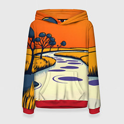 Толстовка-худи женская Арт с фантастическим пейзажем, цвет: 3D-красный
