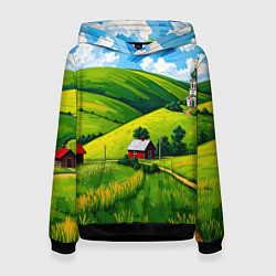 Толстовка-худи женская Русская деревенька, цвет: 3D-черный