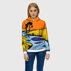 Толстовка-худи женская Пейзаж с фантастической природой, цвет: 3D-белый — фото 2
