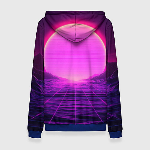 Женская толстовка Синтвейв ретровейв неоновый узор и солнце / 3D-Синий – фото 2