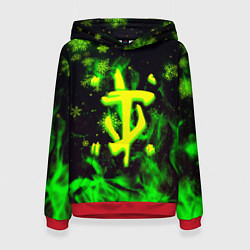 Толстовка-худи женская Doom кислотный снег в огне лого, цвет: 3D-красный