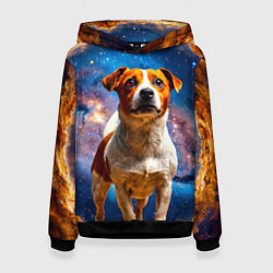 Толстовка-худи женская Джек Рассел терьер в космосе, цвет: 3D-черный