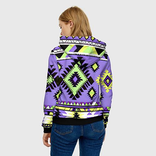 Женская толстовка Геометрический сиренево желтый орнамент ацтеков / 3D-Черный – фото 4