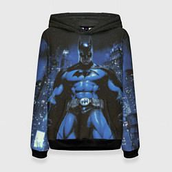 Толстовка-худи женская Бэтмен синий город, цвет: 3D-черный