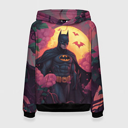Толстовка-худи женская Бэтмен и дерево с цветами, цвет: 3D-черный