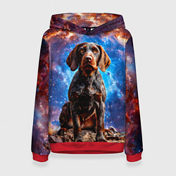 Толстовка-худи женская Дратхаар в космосе, цвет: 3D-красный
