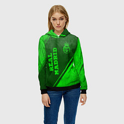 Толстовка-худи женская Real Madrid - green gradient вертикально, цвет: 3D-черный — фото 2