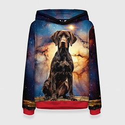 Толстовка-худи женская Курцхаар и космос, цвет: 3D-красный