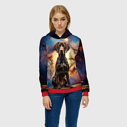 Толстовка-худи женская Курцхаар и космос, цвет: 3D-красный — фото 2