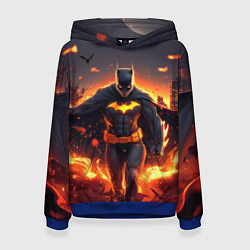 Толстовка-худи женская Бэтмен - летучие мыши и огонь, цвет: 3D-синий