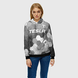 Толстовка-худи женская Tesla - grey gradient посередине, цвет: 3D-черный — фото 2