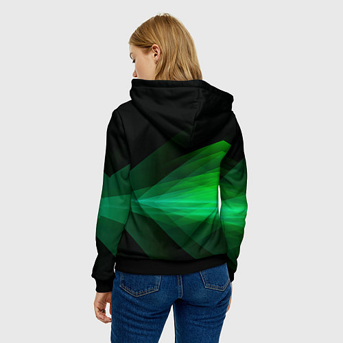 Женская толстовка Неоновая зеленая абстракция на черном фоне / 3D-Черный – фото 4