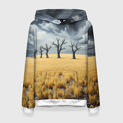 Толстовка-худи женская Деревья в поле, цвет: 3D-белый