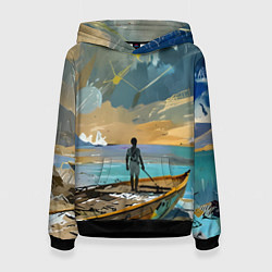 Толстовка-худи женская Мальчик и лодка, цвет: 3D-черный