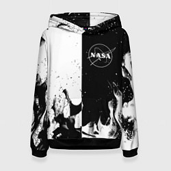 Толстовка-худи женская Nasa черно белый огонь, цвет: 3D-черный