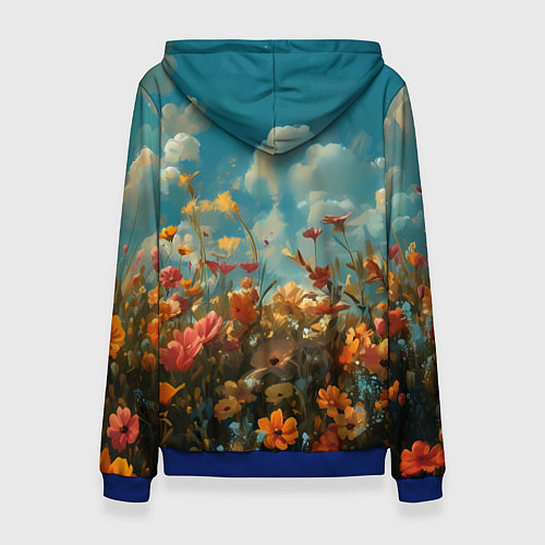 Женская толстовка Лисица в цветочном поле / 3D-Синий – фото 2